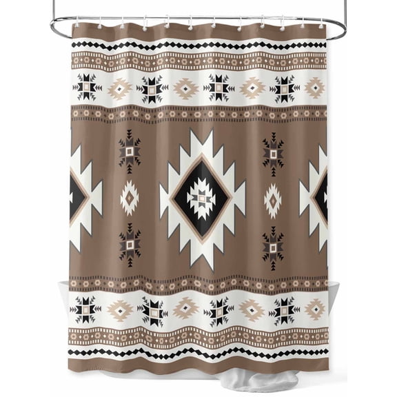 Boanket Polyester Fabric Brown Boho Shower Curtain, Farmhouse Aztec Southwest Ethnic Geometric Waterproof Bathtub Curtain Bathroom Decor Set with Hooks 48 x 72 Inches,