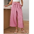 thumbnail image 3 of Wide Leg Plaid Pants with Pockets Women High Waist Drawstring Fashion Casual Trousers Versatile Comfy Pants, 3 of 6