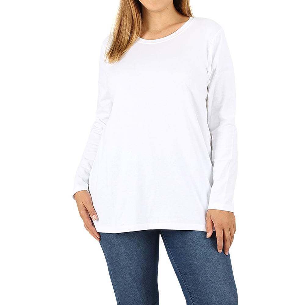 TheLovely Women Basic Round Crew Neck Long Sleeve Stretch Cotton 