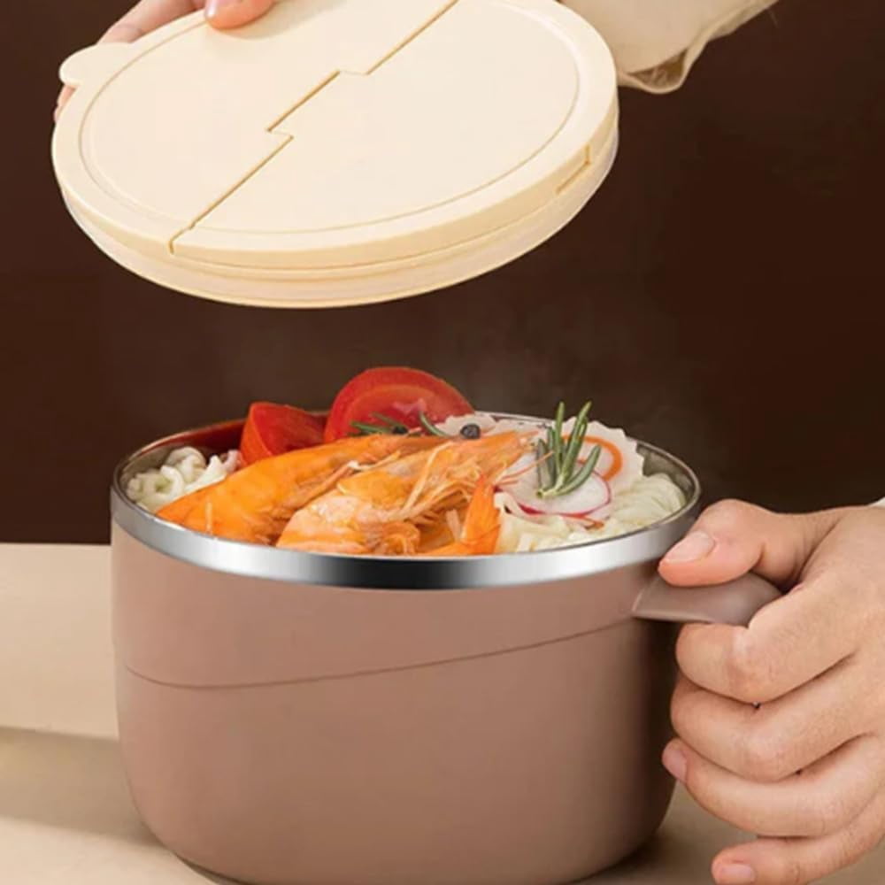 304 Stainless Steel Multi-Purpose Anti-Scald Large-Capacity Instant Noodle Bowl, Insulated Noodle Bowl With Lids, Double-Layer Anti-Scald, For Kitchens, Offices (#4)