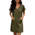 thumbnail image 2 of Womens Elegant Double Pocket Dress V Neck Mini Fashionable Casual Dress, S, 2 of 7