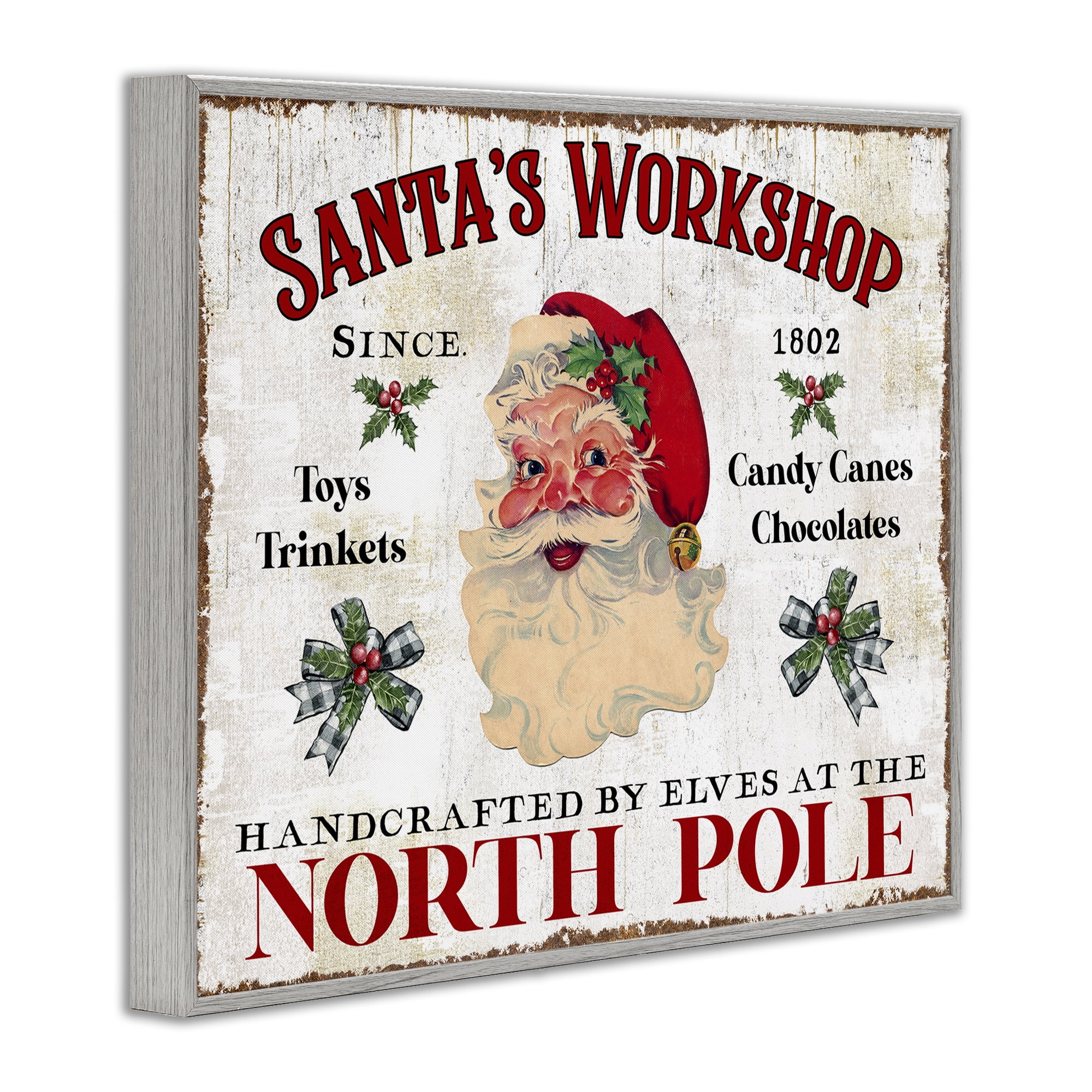 Stupell Industries North Pole Santa's Workshop Holiday Painting Gray Framed Art Prints Wall Art, 14 x 11