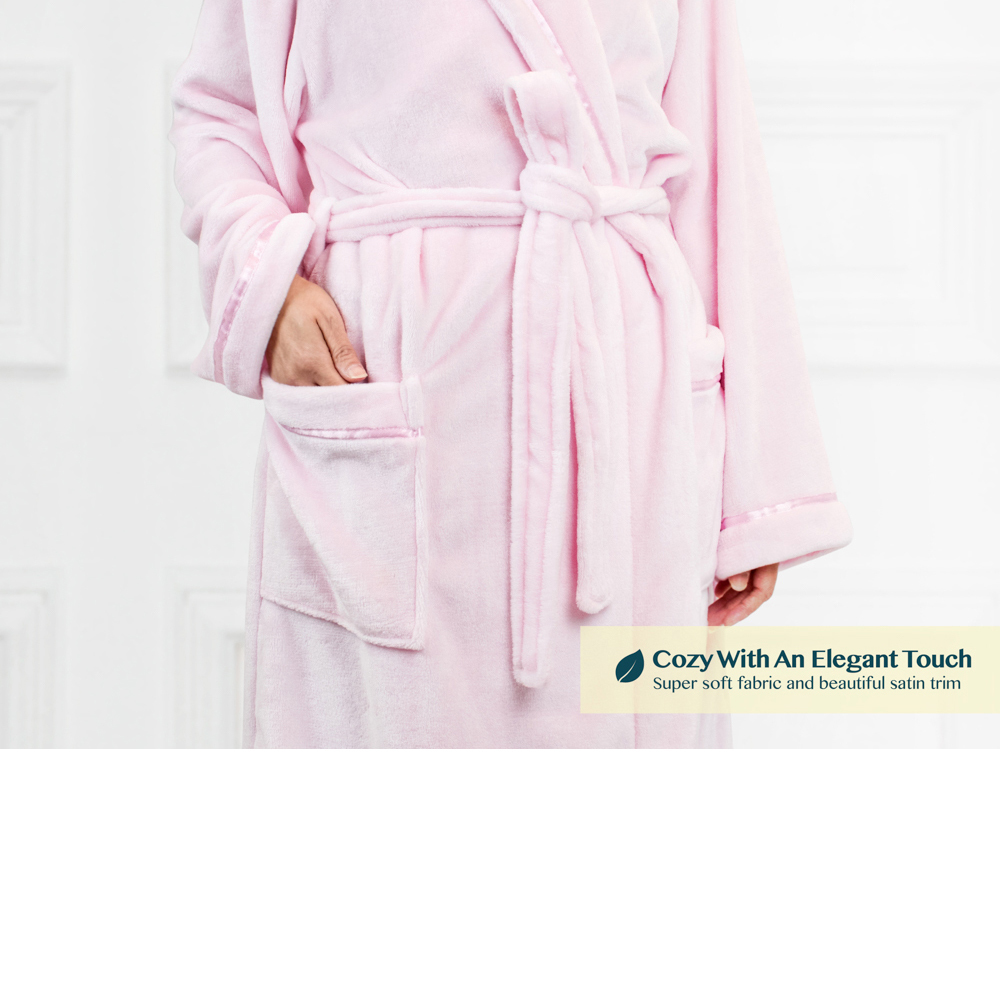 PAVILIA Plush Robe For Women, Pink Fluffy Soft Bathrobe, Lightweight Fuzzy Warm Spa Robe, Cozy Fleece Long House Robe, Satin Trim, Large-XL - image 4 of 5