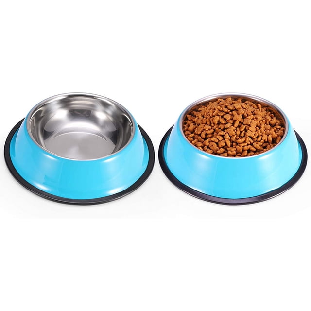 Cuenco para perros de acero inoxidable, comida y agua, plato para cachorros antideslizante y apilable para perros grandes, medianos y pequeños (paquete de 2 azules) Rojo Verde