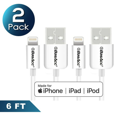 For iPhone Charger Cable by BasAcc 2-pack 6' 6ft Lightning USB to Cable (Apple MFi Certified) for iPhone XS X 8 7 Plus 6 6s SE 5 iPad Pro Air Mini iPod Touch 5th 6th Sync Charge Charger 8-Pin (Best Way To Charge Ipad)