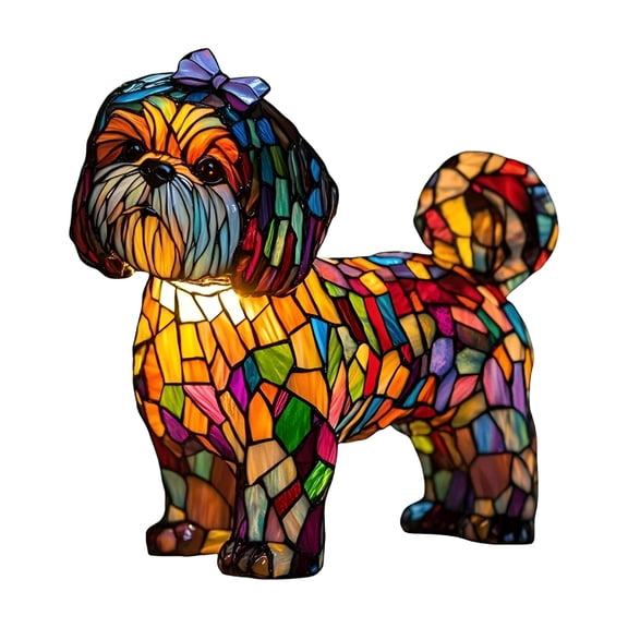 ACDANC Stained Glass Dog Lamp - Cute Poodle Night Light,USB LED Desk Lamp with Soft Glow for Nursery,Bedroom,Kids Room Decor