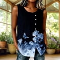 thumbnail image 3 of JTZGDY Summer Womens Tank Tops Loose Fit Casual Floral Printed Sleeveless Button Down Basic Crew Neck Graphic Pleated Tunic Tshirt Trendy Slit Hem Blouses, 3 of 7