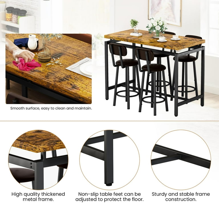 Lamerge Modern Counter Height Dining Table Set For 4 - Black MDF & Iron Frame, Space-Saving