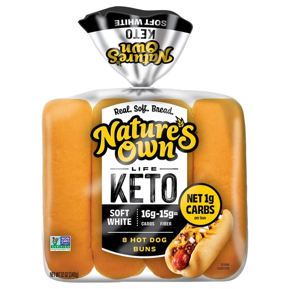 Nature's Own Life Keto Soft White Hotdog Buns, Non-GMO Keto Hotdog Buns, Keto Bread Buns, 8 Count