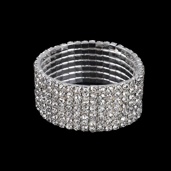 XmhyTop-A Bracelets Silver Rhinestone Bracelets, Stretch Stackable Sparkling Bracelets, 1 Piece, One-Size-Fits-Most, Ideal for Daily & Party Wear,7 Row