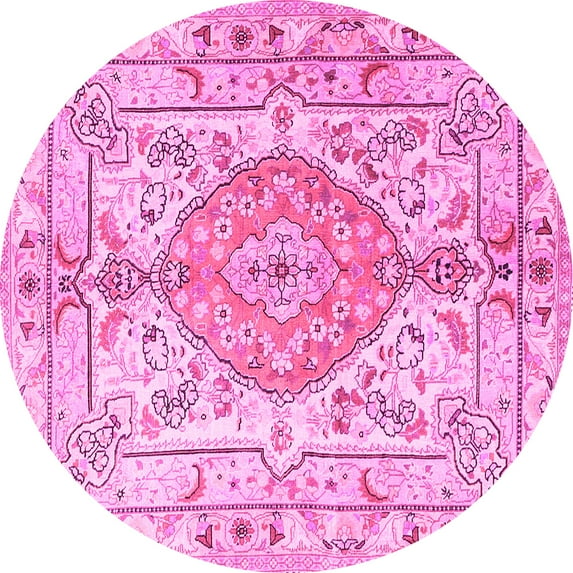 Ahgly Company Indoor Round Medallion Pink Traditional Area Rugs, 6' Round