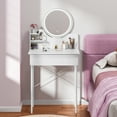 thumbnail image 3 of Nanly Vanity Desk with LED Lighted Mirror, Makeup Table with 1 Drawer and 2 Shelves, 3 Lighting Modes Adjustable Brightness White Makeup Dressing Table for Bedroom, 3 of 10
