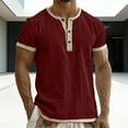 thumbnail image 2 of QTBIUQ Mens Short Sleeve Button Front Athletic Henley Shirt Casual Sports T-Shirt for Gym Breathable Comfortable Summer Top Burgundy, 2 of 6