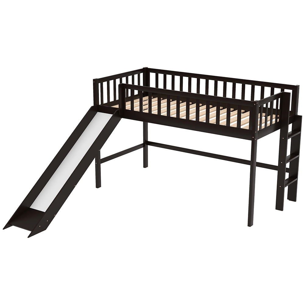Kadyn Twin Size Low Loft Bed with Ladder and Slide, Black