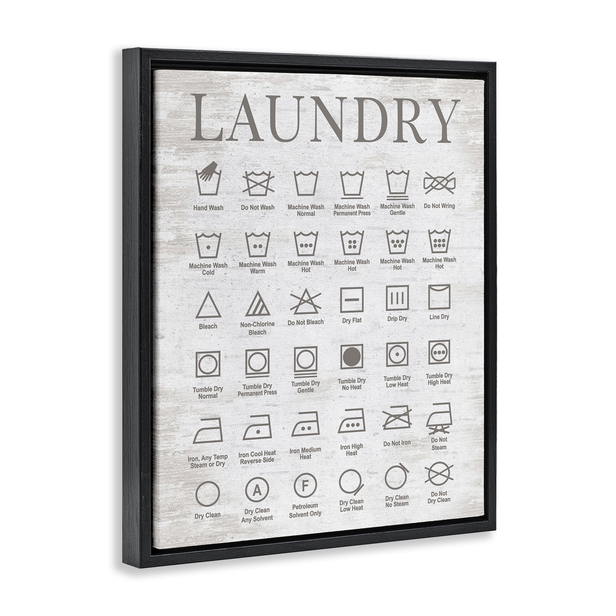 Stupell Industries Laundry Symbols Guide Typography Painting Black Floater Framed Art Print Wall Art, 25 x 31