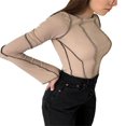 thumbnail image 1 of Women Fashion Wild T-Shirts Patchwork Knitted Ribbed  Neck Flare Long Sleeve Shirts Spring Autumn Slim Fit Tops, 1 of 4