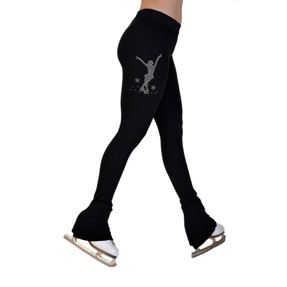 Chloe Noel P622F All Black 3" Waist Band Light Weight Fleece Figure Skating Pants w/ Mini Jump Skater Crystals Combination