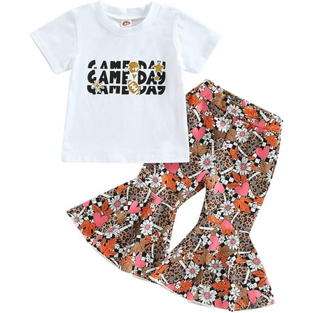 

PIKADINGNIS Halloween Outfits Infant Baby Girls Pumpkin Letters Print T-Shirt + Leopard Flared Bell Bottom Pants Set with Hairband