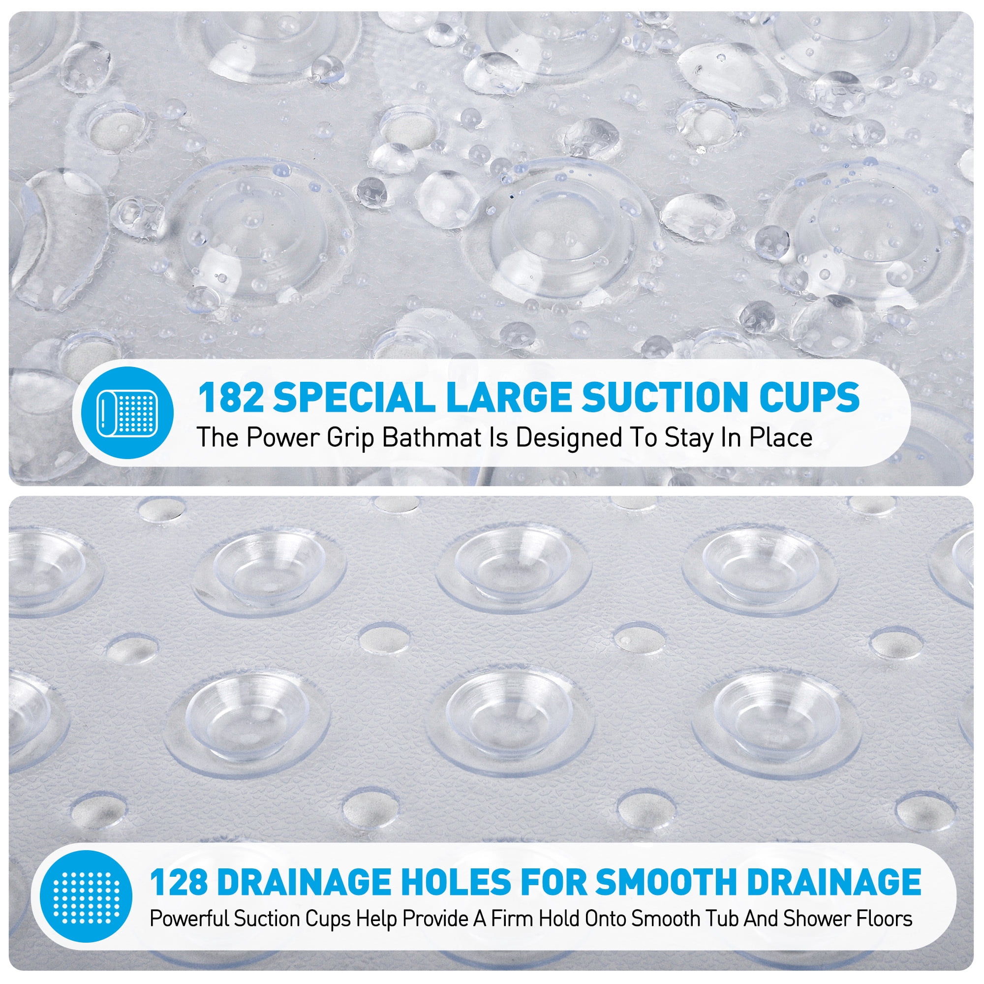 GPED BathTub Mat, Non-Slip Bath Mat, Machine Washable Shower Mat for Bathtub Floor Liner Mats with Suction Cups and Drain Holes, Clean and Soft on Feet, 27.6x15 Inch for Bathroom Floor, Clear