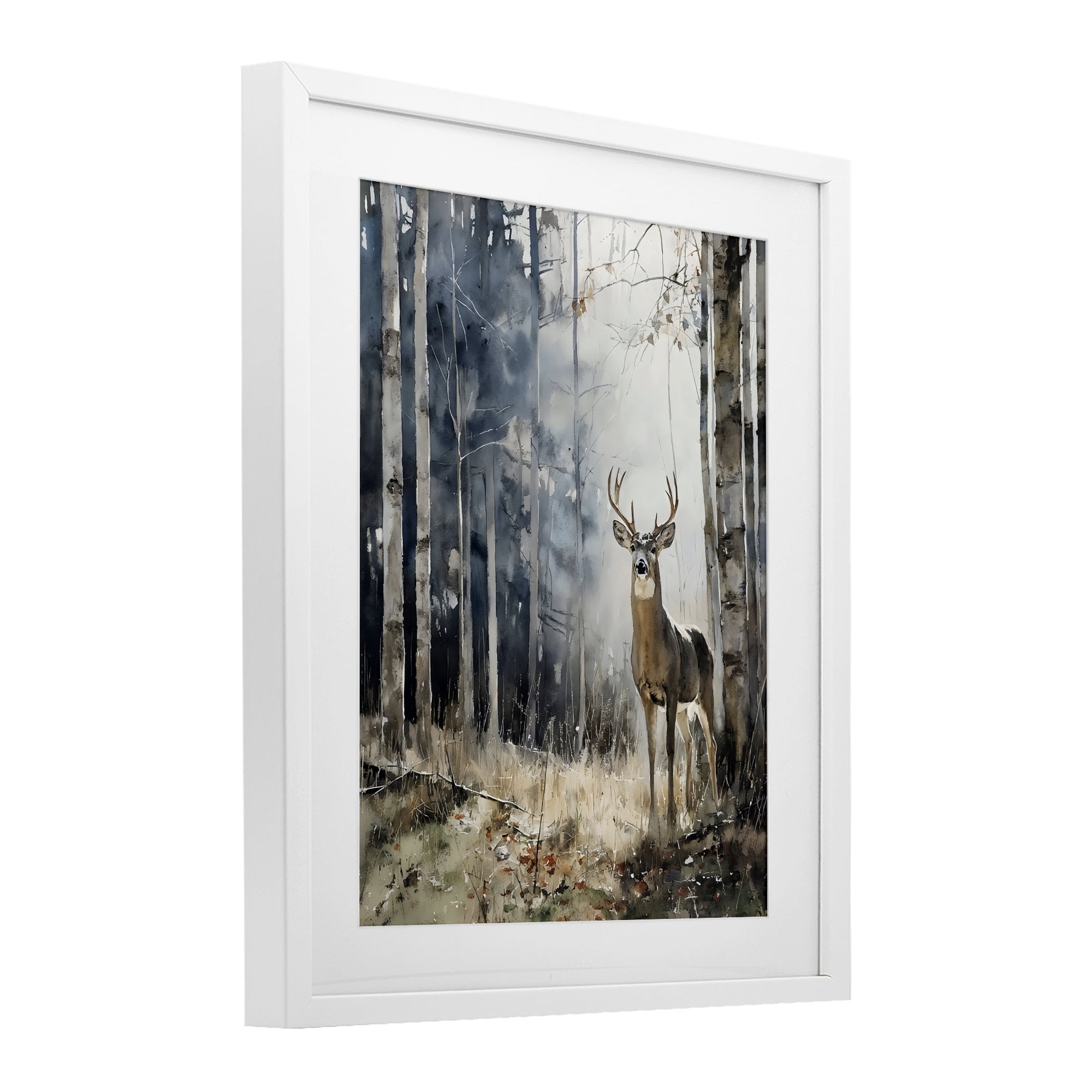 Stupell Industries Deer In The Woods White Framed Print Under Glass, design by Franklyn Gregory