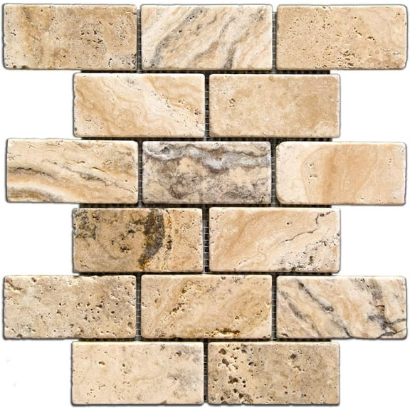 Philadelphia 2 X 4 Tumbled Travertine Brick Mosaic Tile - Box of 5 Sheets