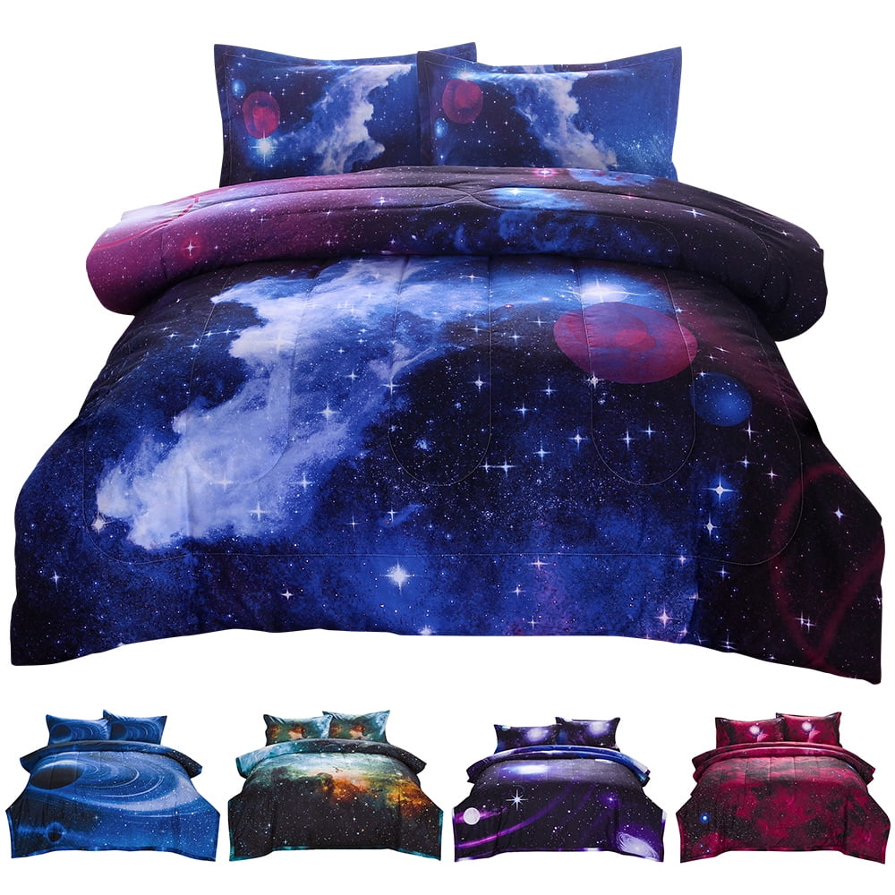 Galaxies Comforter Set Reversible Quilt Sky Outer Space Bedding Full