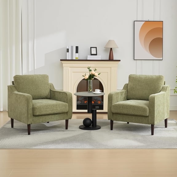 Mid-Century Modern Accent Chairs Set of 2,Modern Linen Fabric Armchair for Living Room,Comfy Sofa Chairs with Scooped Arms
