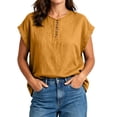 thumbnail image 2 of Summer Women's Short Sleeve Tops Cotton Linen Blouse Loose Casual Pullover Top Button Down Shirts, 2 of 6