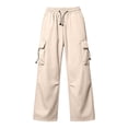 thumbnail image 6 of Huowey Baggy Cargo Pants For Women Wide Leg Hiking Pants With Pockets Drawstring Casual Daily Trendy Outdoor Athletic Trousers,Beige,L, 6 of 6