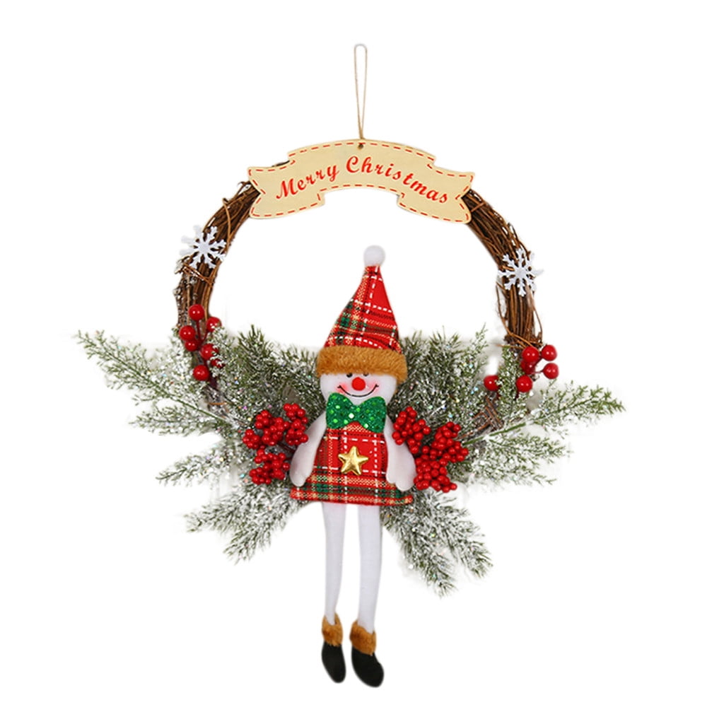 1 XJMY Christmas Wreath Merry Christmas Front Door Fall Decoration Ornament Wall Artificial Pine Garland for Party D/écor