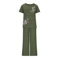 thumbnail image 3 of Two Piece Sets for Women Summer Outfits Lounge Sets Round Neck Tops Wide Leg Pants Woman Vacation Travel Outfits Plus Size, 3 of 8