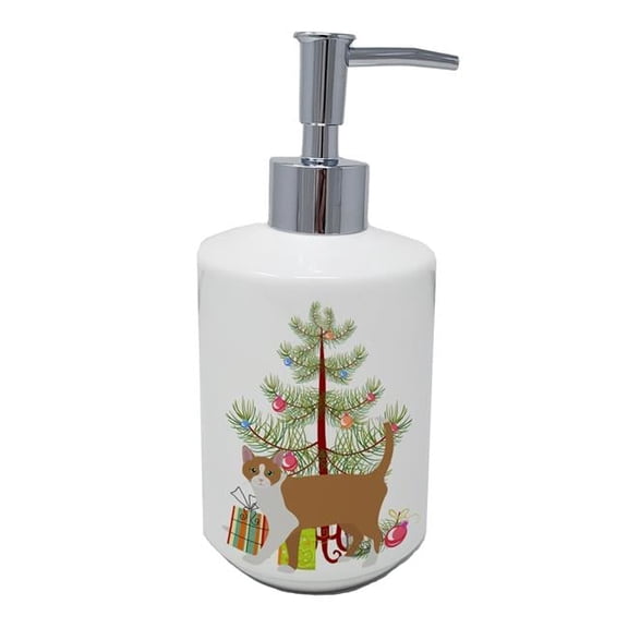 7 x 3.5 in. Unisex Brazilian Shorthair Cat Merry Christmas Ceramic Soap Dispenser