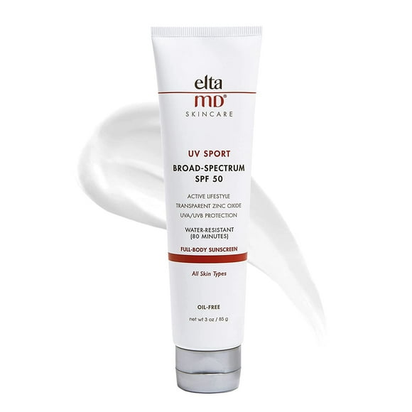 Elta MD Sport Broad Spectrum 50, Water Resistant up to 80 Minutes, Non-Greasy, Oil Free Formula with Zinc Oxide, 3 oz Pump