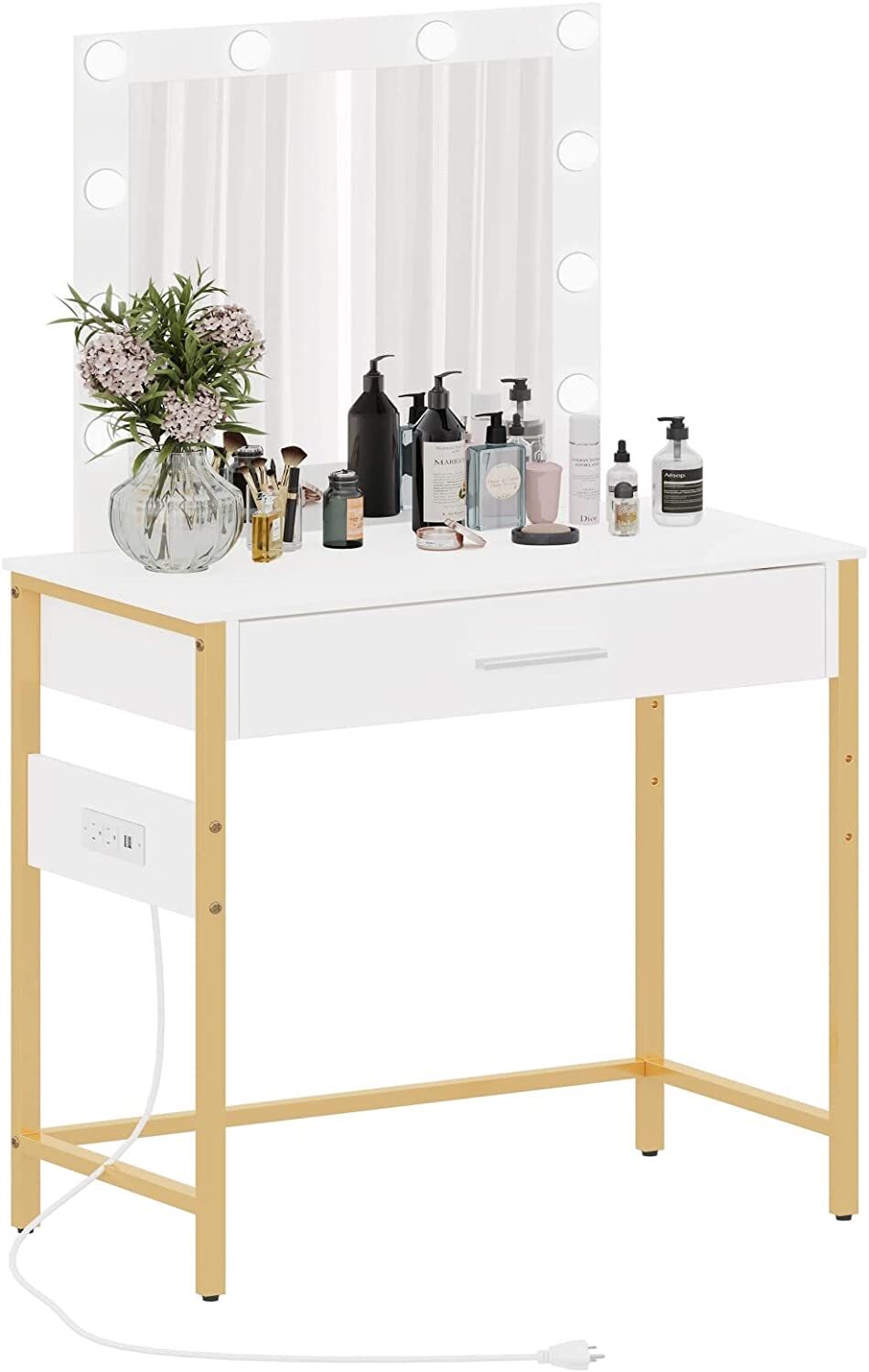 Irontar Makeup Vanity Table with Charging Station and USB Ports & Power