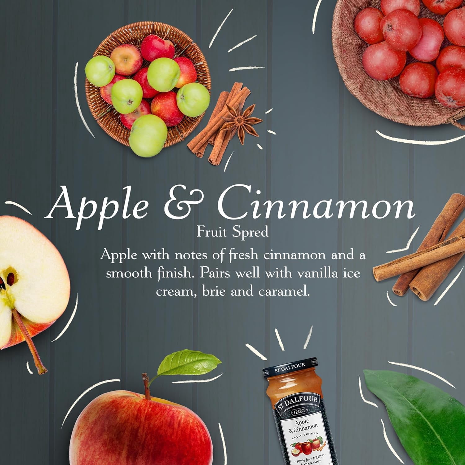 Pack of 6, St Dalfour Apple & Cinnamon Fruit Spread, 10 oz