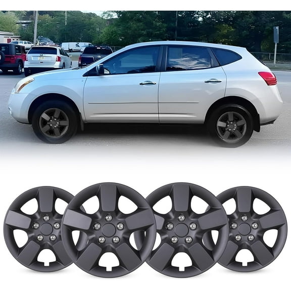 (Set of 4)16 inch Hubcaps for Nissan Rogue/Rogue Select 2008-2015,Wheel Rim Cover with Decoration nuts,PP Material,Black Matte