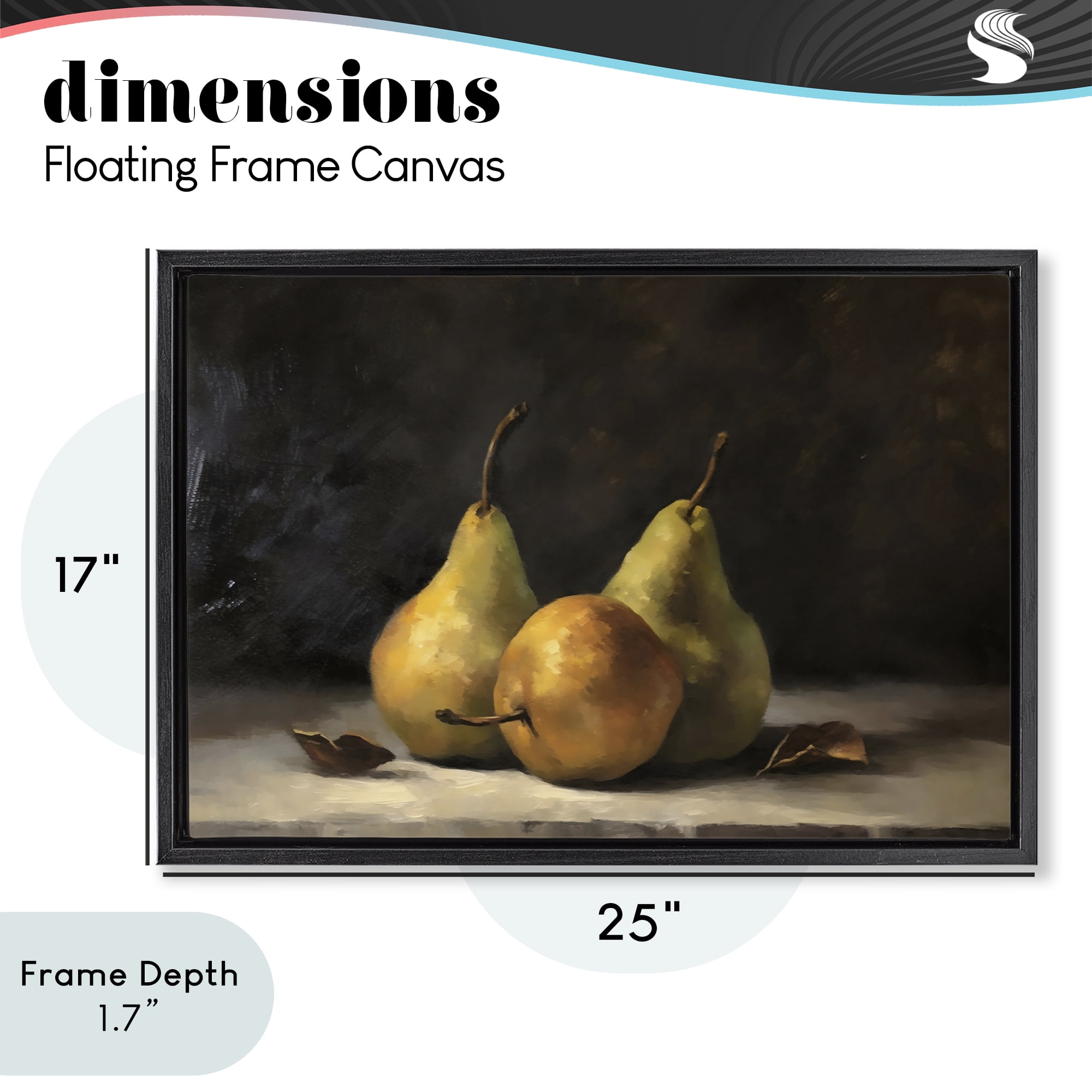 Stupell Industries Three Pears on Marble Black Framed Floater Canvas Wall Art, design by Creative Studio