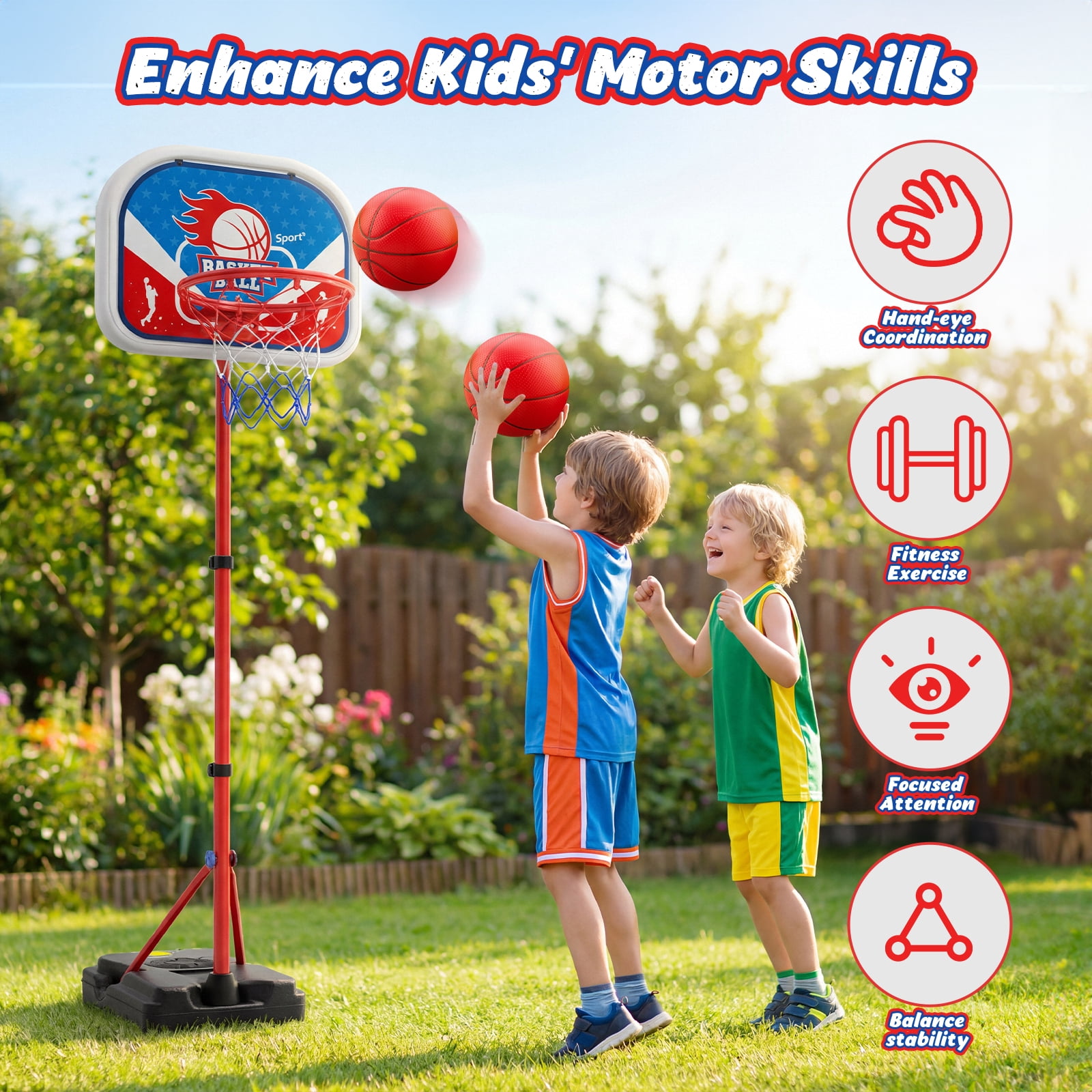 JoyStone Kids Basketball Hoop Adjustable Height 2.9 ft-6.2 ft, Toddler Basketball Hoop Indoor Outdoor Portable Kids BasketBall Goal Toys for Boys Girls Gift