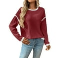thumbnail image 2 of IMENGL Women's casual patchwork contrast color sweatshirt, Red L, Size M-2XL, 2 of 9