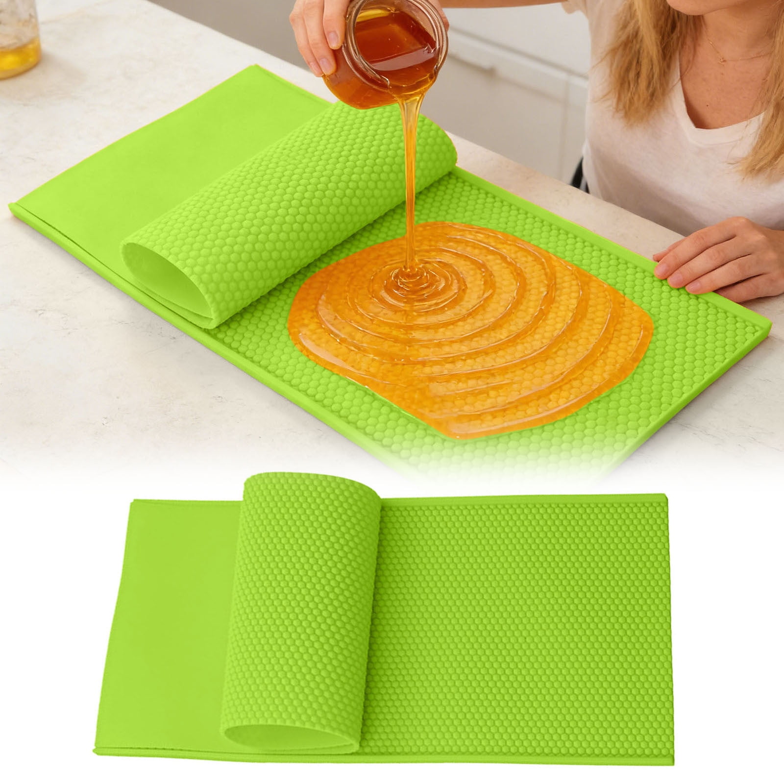 Silicone Beeswax Foundation Press Mold with Honey Scraper, 5.4mm Honeycomb 2 Sheets Non-Stick Reusable for Beekeeping and Candle Making Supplies (Green)