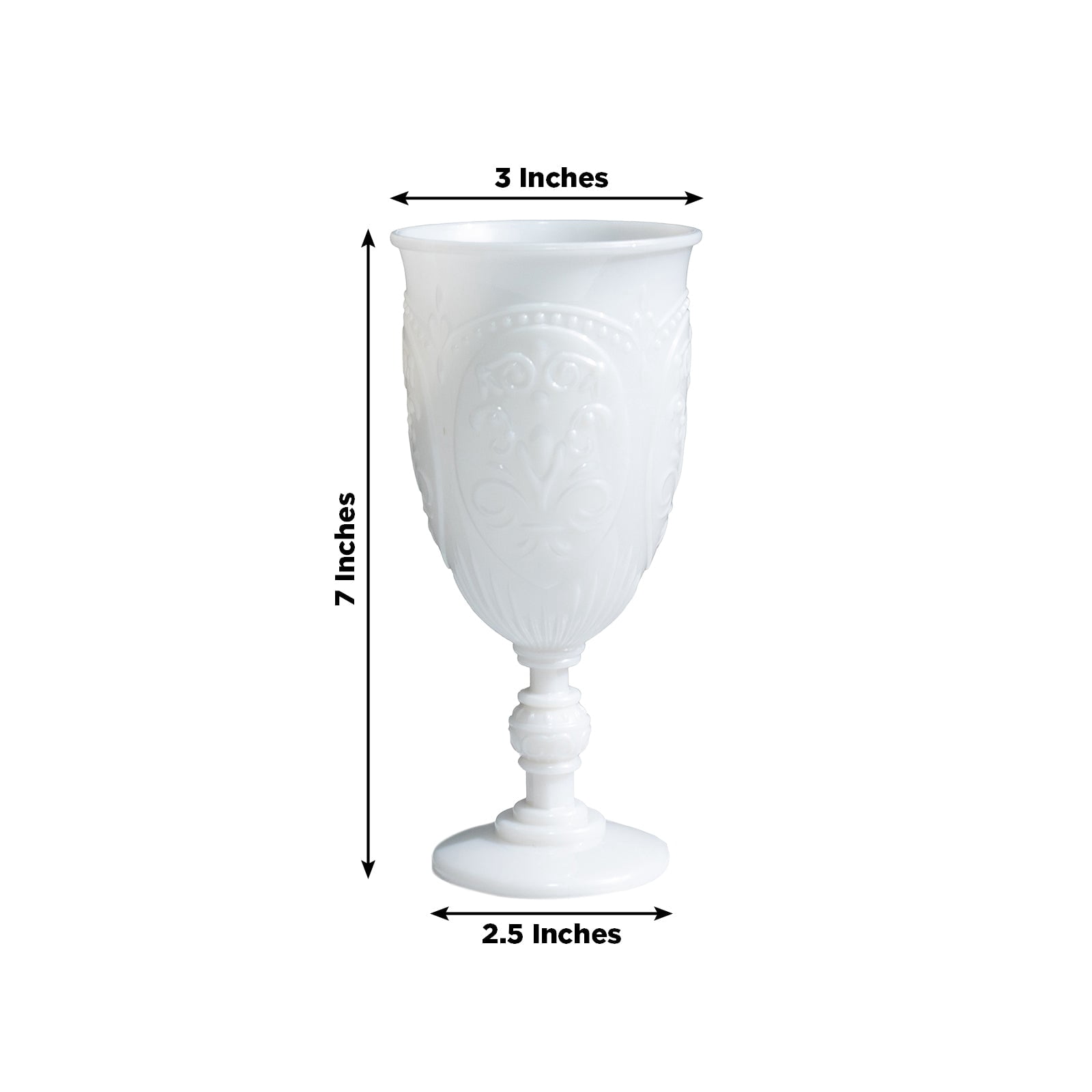 Efavormart 24-Pack Plastic Vintage Goblets – 10oz Pearl White Retro Embossed Wine Glasses, Elegant Water & Juice Cups - 7" Tall