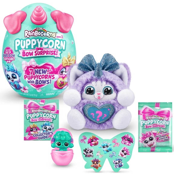 Rainbocorns Puppycorn Surprise Series 3 (Husky) by ZURU, Collectible Plush Stuffed Animal, Surprise Egg, Sticker Pack, Slime, Dog Plush, Ages 3  for Girls, Children Husky