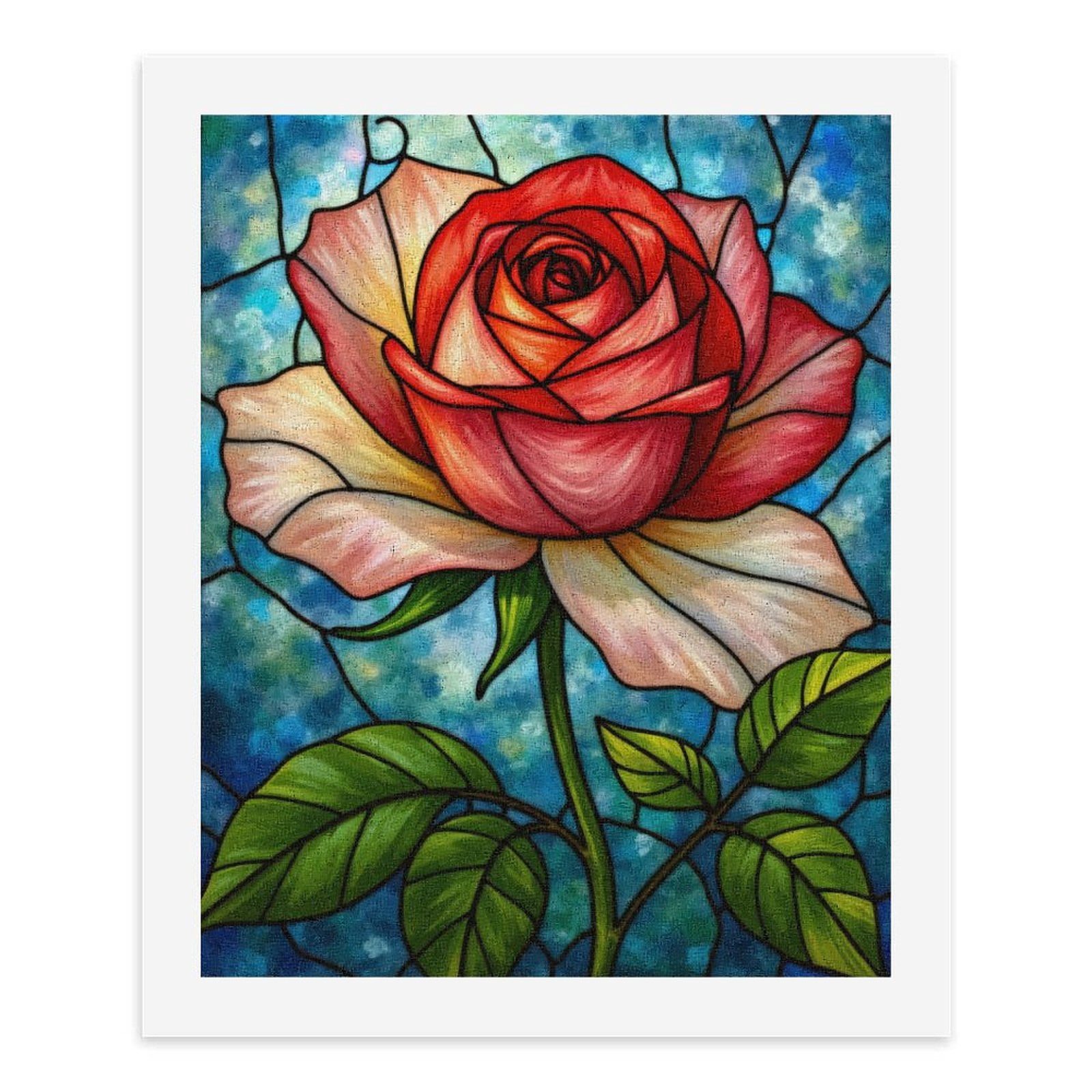 Paint By Numbers Kit for Adults Beginner - Rose Stained Glass Art Blossom DIY Canvas Painting Kits for Adults, Frameless Paint By Number for Adults for Home Wall Decor 16x20 Inch