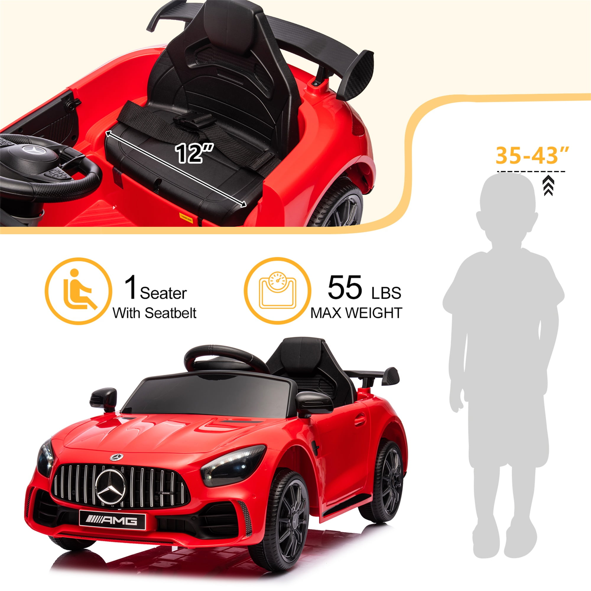 CIPACHO Electric Cars for Kids, 12V Battery Powered Ride On Car with Remote Control, LED Lights, MP3 Player, 3 Speeds, Best Gift for Boy, Girls, Red