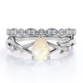 thumbnail image 1 of JeenMata Anillo de Bodas Crossover - Ópalo Cantera en Forma de Pera de 1,25 Quilates y Moissanita - Juego de 3 Puntas - Filigrana Art Decó Milgrain - Baño de Oro Blanco de 18 K sobre Plata, 1 of 6