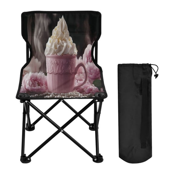 YAZAOO Camping Chairs Modern Pink Cup with Whipped Cream Pattern Folding chair