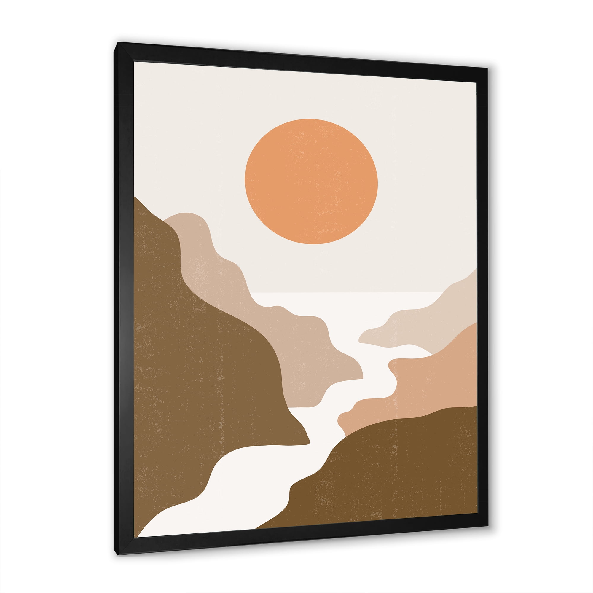 Designart 'Full Moon In Terracotta Tones Mountains' Modern Framed Art Print