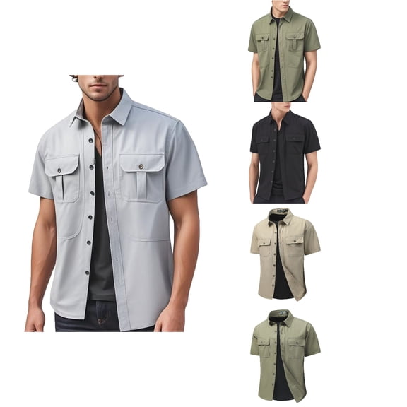 Abtuhar Men Stripe Collared Button Short Sleeve Summer Casual Sports Tops