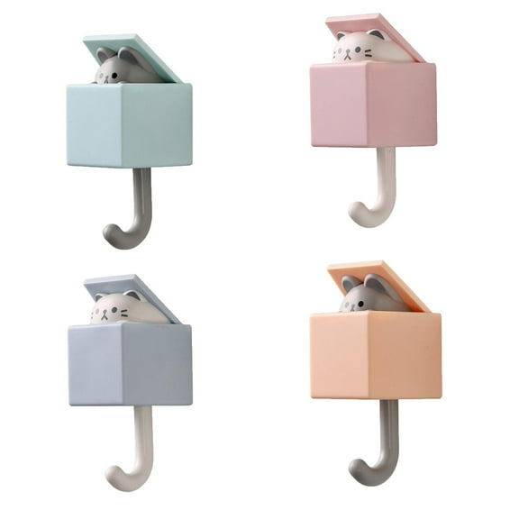 Creative Adhesive Coat Hook,4 Pcs Cute Cartoon Cat Wall Hooks for Coat, Scarf, Hat, Towel,Key, Bag, Utility Cat Hook for Wall Hanging Decorations