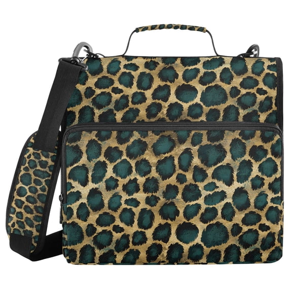 FORMRS Zipper Binder with Shoulder Strap 2-inch Ring 500 Sheet Capacity File Bag, Green Leopard Print